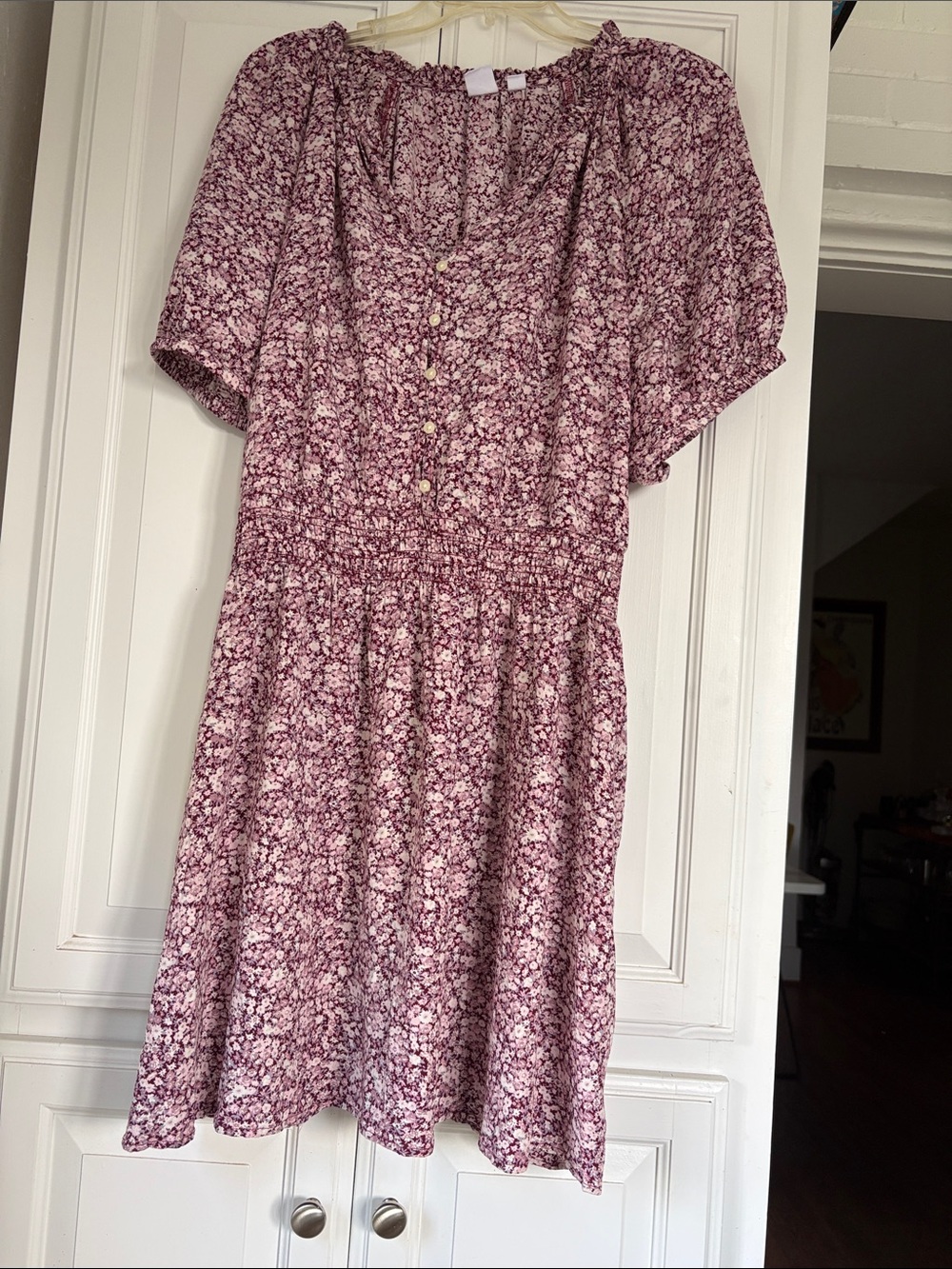 Women's Floral Smocked Waist Dress in Mauve Pink